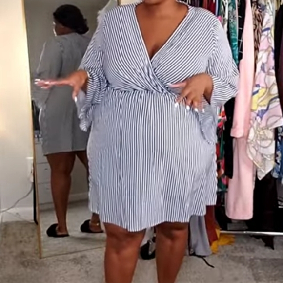 Stripe Flared Sleeve Mini Dress - Picture 8 of 11